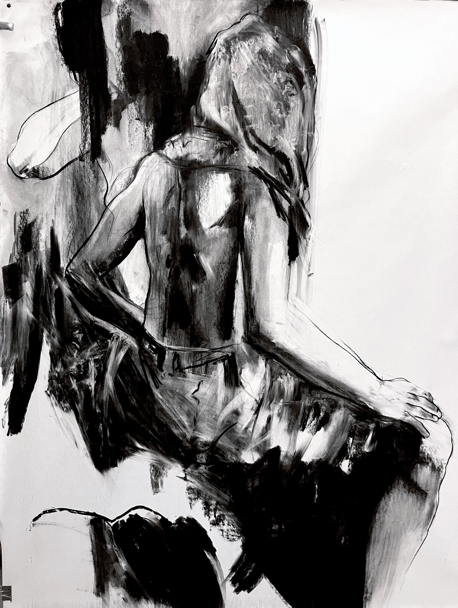 Charcoal drawing, anatomy, sitting model